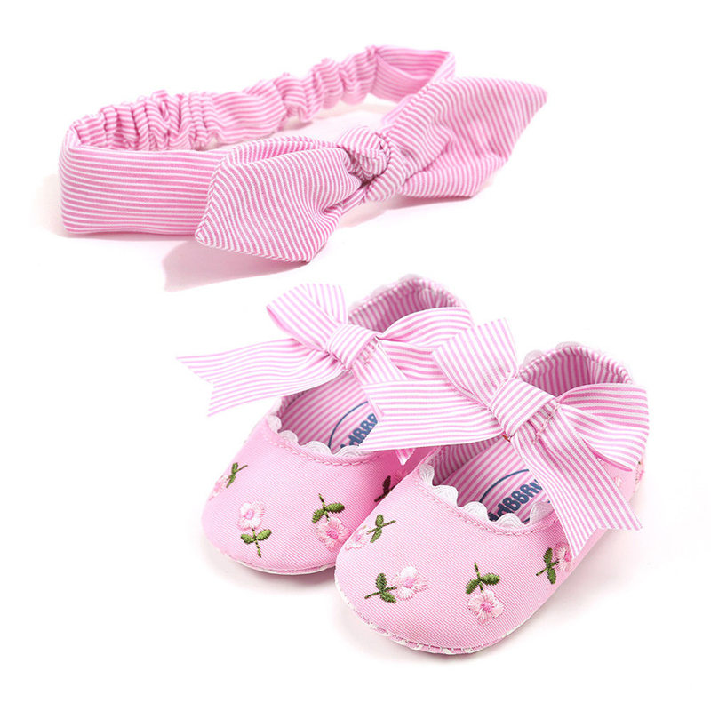 

Newborn Baby Girl Floral Crib Shoes New Summer Cute Toddler Kids Princess Baby Girls Soft Sole Cotton Shoes With Headband 0-18M
