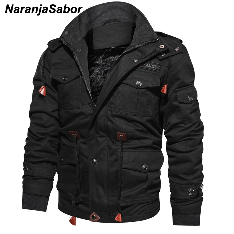 

NaranjaSabor Men's Winter Fleece Jackets Warm Hooded Coat Thermal Thick Outerwear Male Jacket Mens Brand Clothing N510, Black