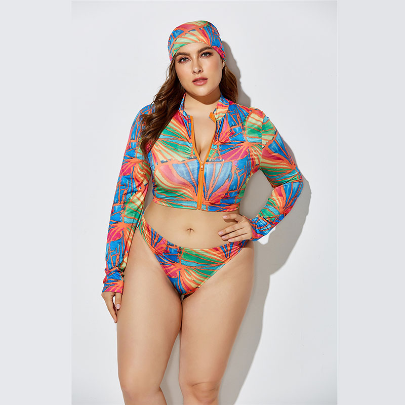 

3 piece set swimwear swimsuit scarf+shirt+brief bikini set women print beach wear plus size big oversize 3XL  5XL, Yy12-8
