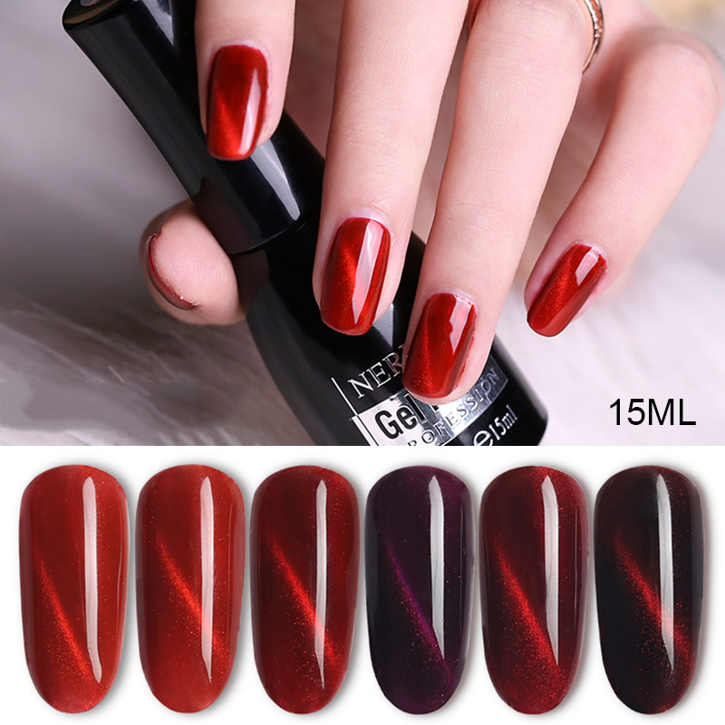 

Magnet Nail Gel Polish 3D Cat Eye Wine Red Sereies UV Gel Nail Polish Soak off 6 Colors Magnetic Varnishes Manicure Lacquer, 01