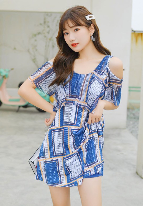 

Swimsuit Female Small Pure And Fresh A Word Shoulder Broken Flower Narrow Waist Quick Dry Hot Spring Swimsuit Manufacturer