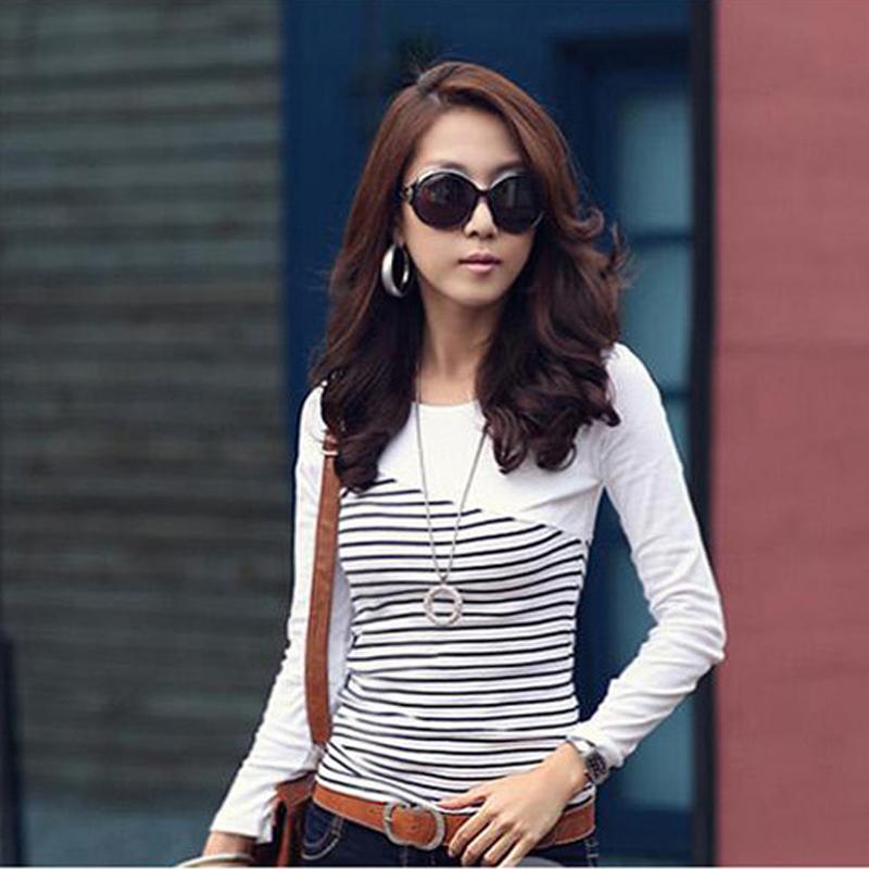 

Striped T Shirt Women Clothes Striped Tshirt Long Sleeve Tops Womens Clothing T -Shirts Cotton Casual Tee Shirt Femme Poleras Mujer Trend