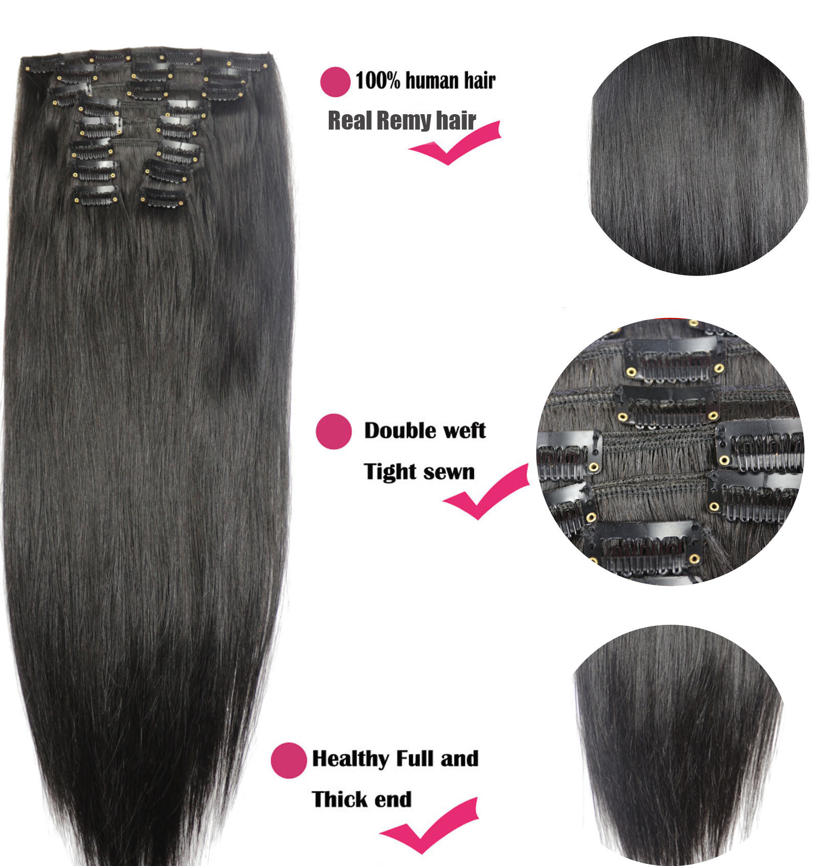 

16-28 inches 10pcs Set 200g 100% Brazilian Remy Clip-in Human Hair Extensions Clips Full Head Natural Straight