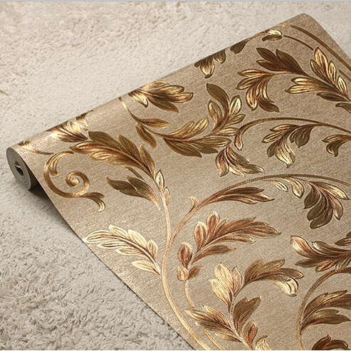 

European Gold Floral Wallpaper 3D Embossed Waterproof Wall Paper Roll Mural Wallpaper Living room bedroom, 900712