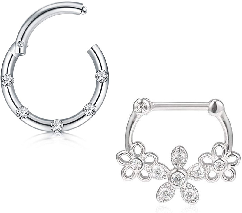 

Other 16g Septa Clasp Nose Ring Hoop Ear Cap Spiral Cartilage Pierced Earrings Lip Septum Jewelry Men And Women