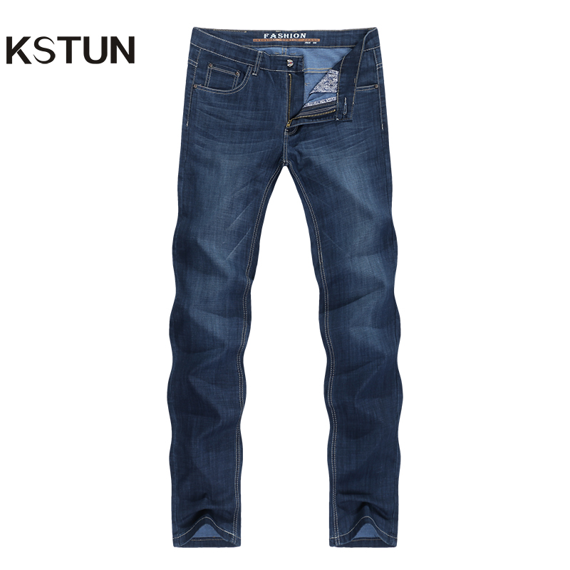 

KSTUN Jeans Men Retro Blue Straight Fit Thin Classic Direct Mens Long Trousers Denim Pants Vintage Male Jeans Homme