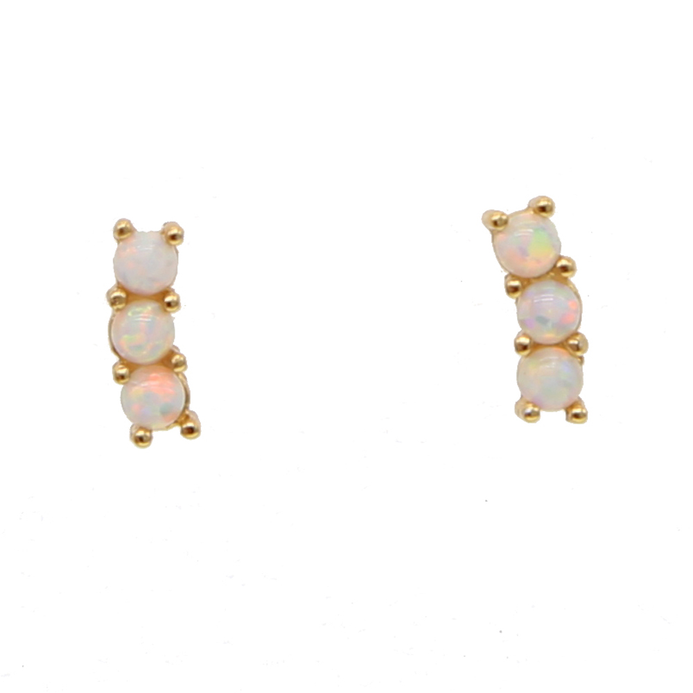 

Wholesale- bar stud earring for girl 925 sterling silver triple white fire opal geostone minimal delicate girl lovely jewelry