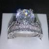 

Wholesale-Fashion Jewelry 14KT White Gold Filled 6MM Round Cut Topaz CZ Diamond Gemstones Wedding Bridal Couple Finger Rings for Women Gift