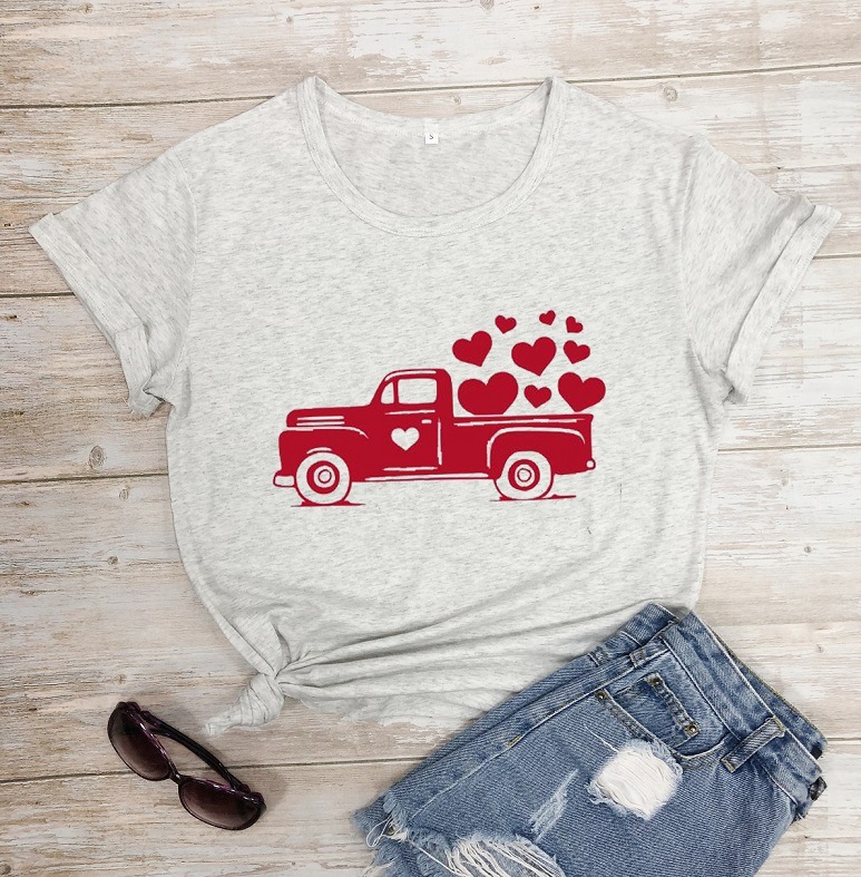 

Women' T-Shirt Love Full Of Truck Tshirt 2021 Red Fashion Plus Size Harajuku Valentine' Day Women Shirts Casual Letter O-Neck Tops, Sk2179-y3