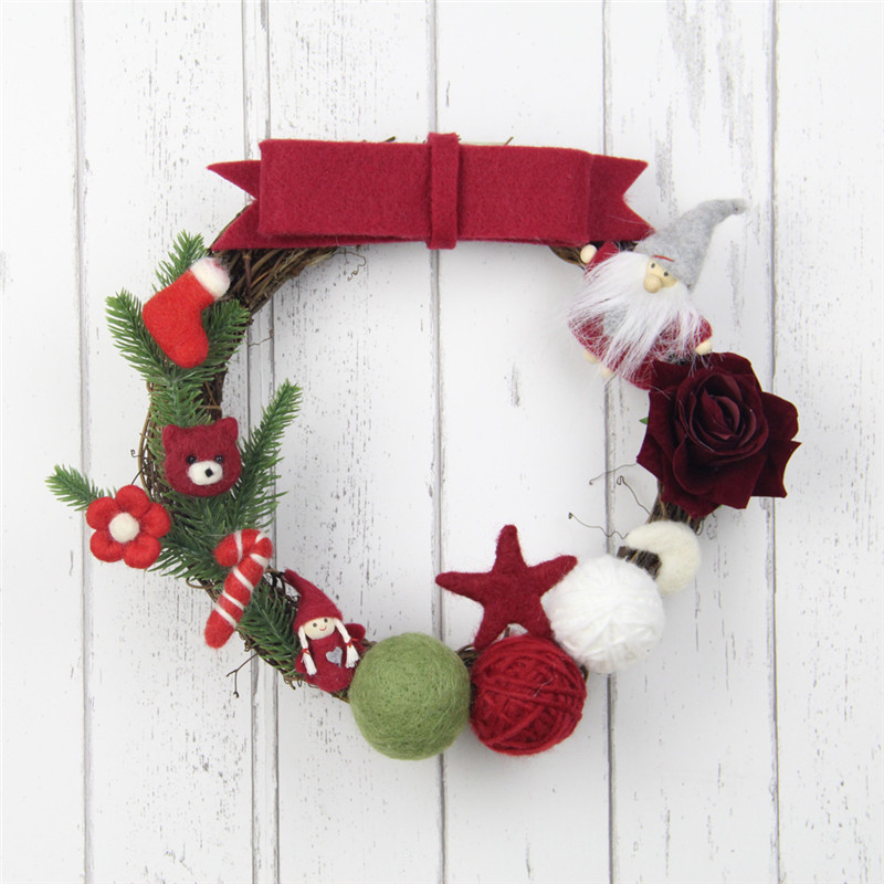 

25cm Christmas Wreath Wool Felt Garland DIY Kit for Home Party Decoration Handmade Front door Wreath Rose Santa, Dy kit