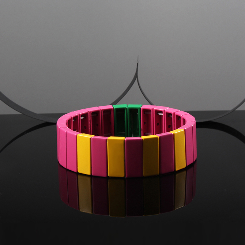 

Handmade Rainbow Tile Tila Bead Bracelet Women Sister Bracelet Enamel Elastic Wristband Couples Set Dropshipping