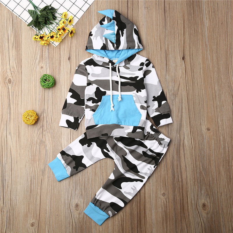 

2020 Summer Autumn Toddler Kid Baby Boys Outfit Clothes Hoodie Long Sleeve with Cap Top Pants Boys Suit Set, As the picture