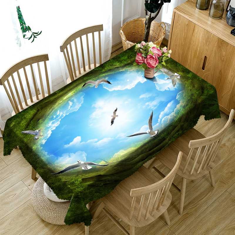 

3d Mysterious Forest Tablecloth Christmas Green Plant Pattern Waterproof Thicken Rectangular and Round Table Cloth for Wedding, Style d