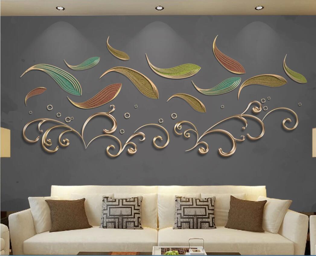 

3d photo wallpaper custom mural Modern fashion abstract gold relief line fish TV sofa background wall wallpaper for walls 3 d, Non-woven wallpaper