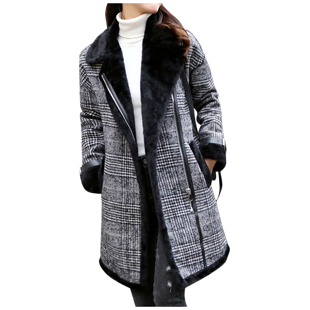 

CHAMSGEND Winter Women Wool Jacket 2019 Fashion Women Casual Long Sleeve Coat Plus Velvet Outwear Lapel Wool Jacket Overcoat, Gy