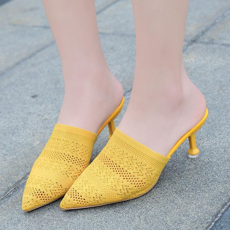 

SAGACE Pointed Toe Suede Thin heel High heels Muller slippers women 2020 summer shoes women Fashion solid Shallow ladies shoes, Bk