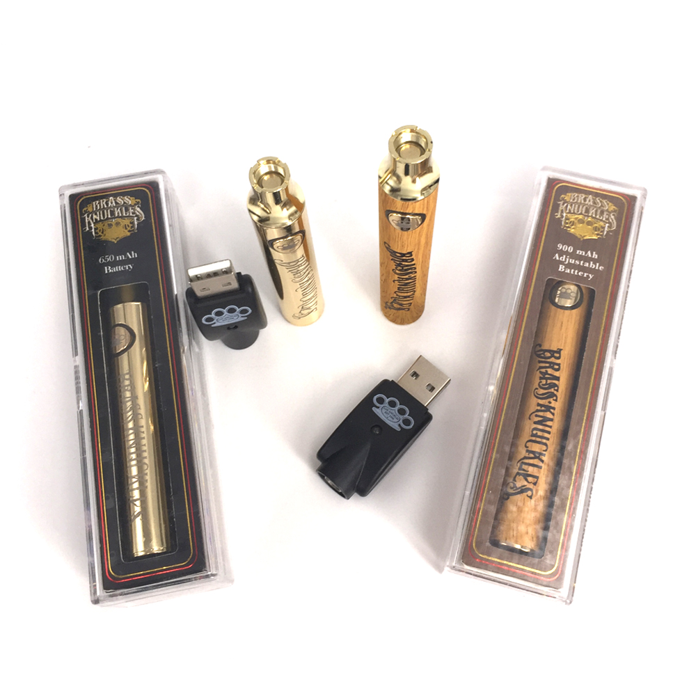 

Hottest Brass Knuckles Adjustable voltage Battery 650mAh Gold 900mAh Woods 3.2v-3.7v-4V preheat Vape Pen for Connected Abracadabra Cartridge