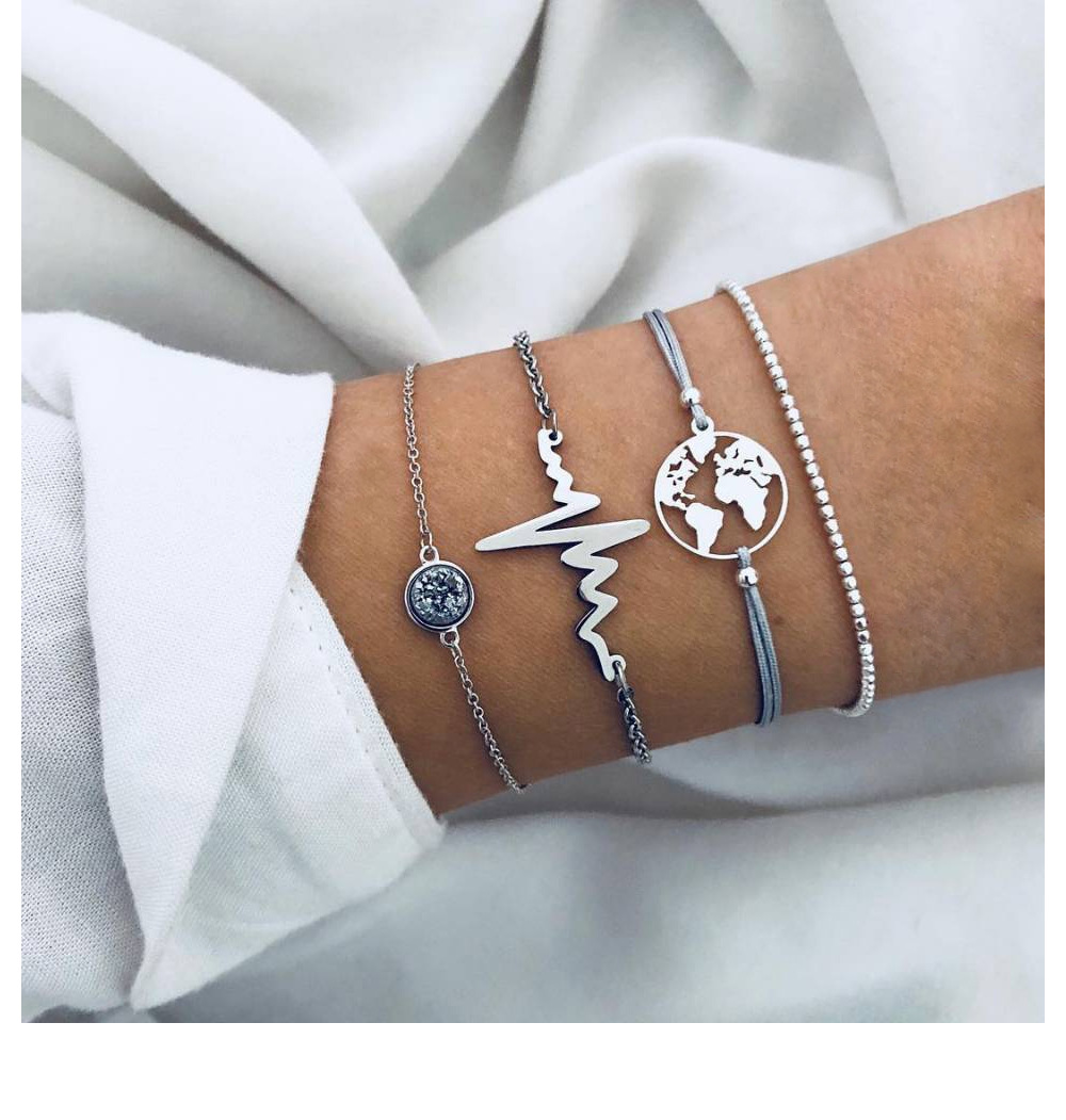 

Heartbeat Bracelet World Map Bracelets Alloy ECG Map Bracelet Multilayer Wrap Bracelets Fashion Jewelry Set Will and Sandy jewelry, Golden;silver