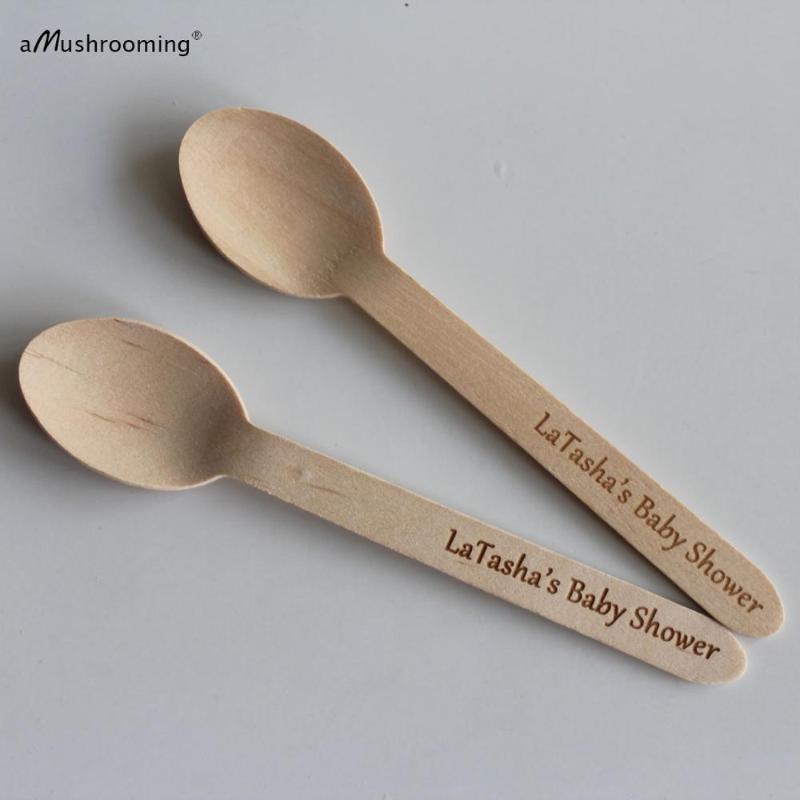 

Disposable Wooden Spoons Baby Shower disposable wood spoons personalized baby shower party cake dessert decor