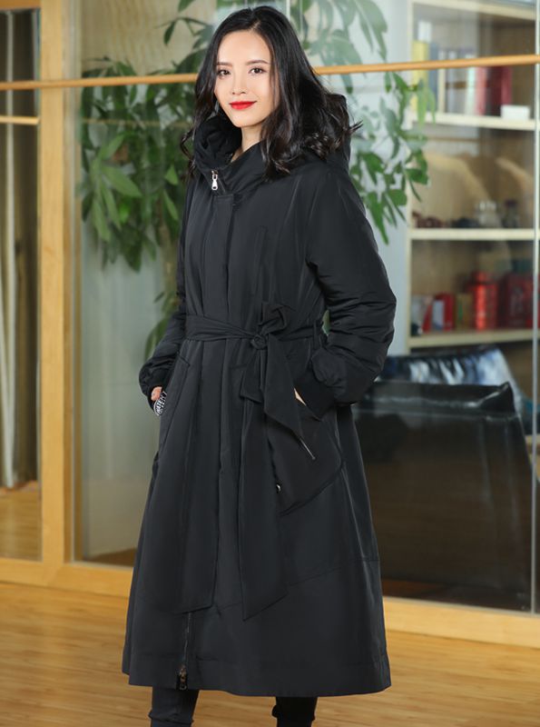 

Down Jacket Women Hooded 2019 New Autumn Winter X-Long Plus Size Slim Loose Solid Female Down Coats, Black