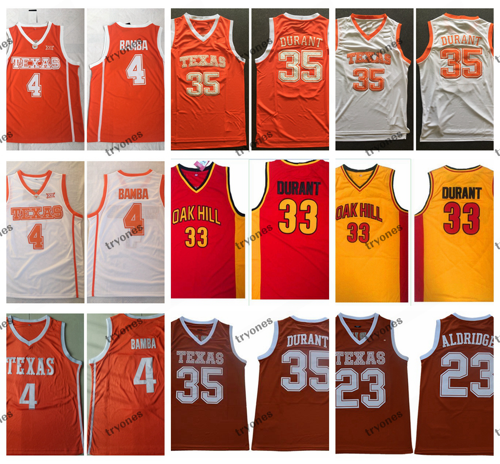 

Texas Longhorns Kevin Durant 35 Lamarcus Aldridge 23 Mohamed Bamba 4 College Basketball Jerseys Durant Oak Hill High School Stitched Jersey