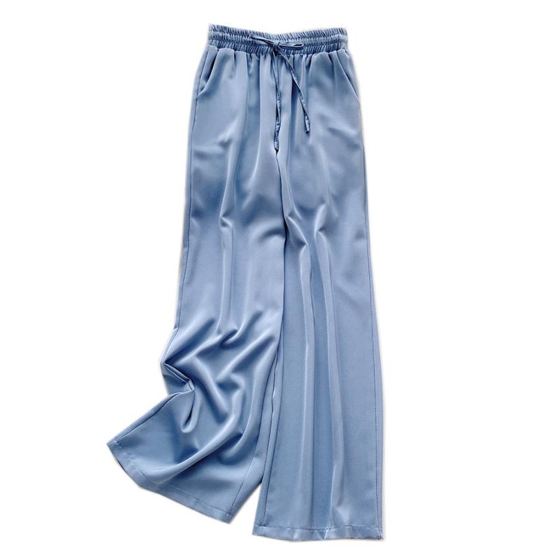 

Satin Wide Leg Pants Women High Waist 2020 Summer Plus Size Loose Casual Elegant Korean Thin Trousers Drooping Feel with Lace-up, Black