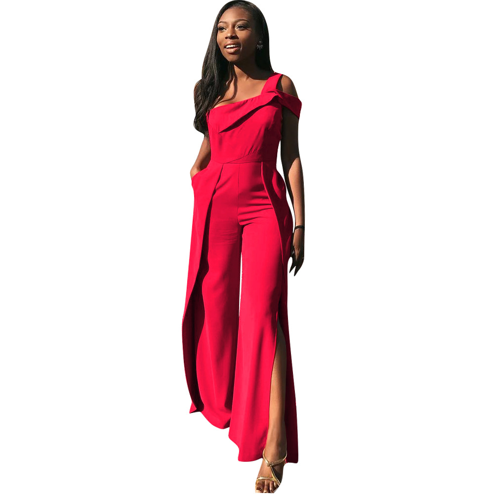 one shoulder ruffle jumpsuit