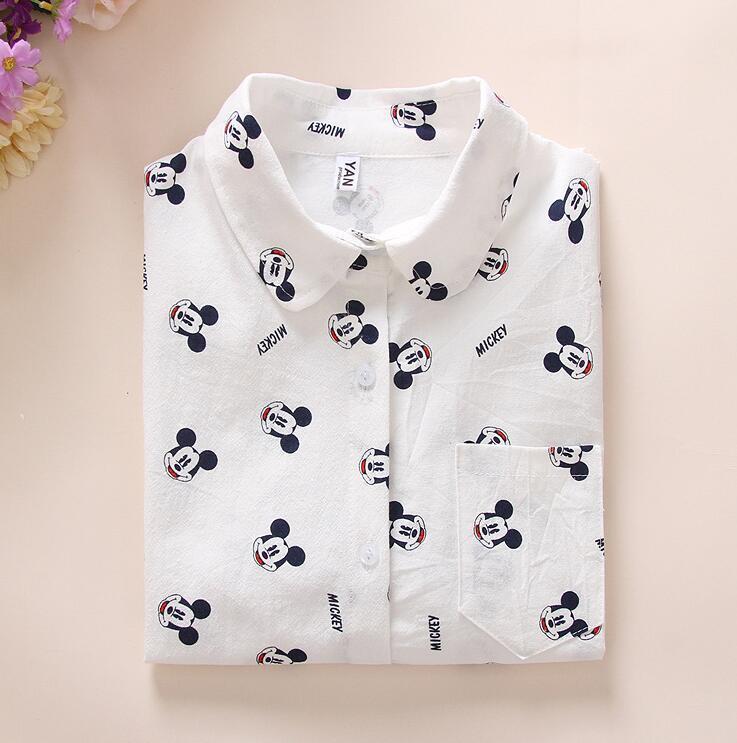 2019 Printemps Nouveau Femmes manches longues de haute qualité Chemise en coton chien de bande dessinée Chemisier imprimé Chemises Hauts Slim Bla