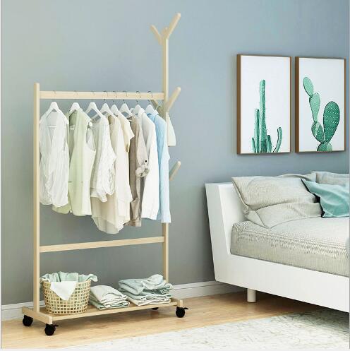Clothes and hats rack Bedroom Furniture Solid wood hanger Ground Cloth Receiving Frame Modern Simple Household Shelf-image-472761042