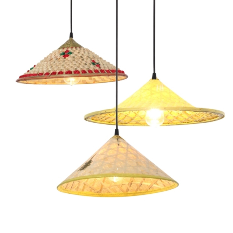 Lampshade Lamps Farmhouse Bamboo Straw Hat Pendant Light Dining Room Kitchen Lights Hanging Corridor Hot Pot Shop Decoration Pendant Lamp-image-552733457
