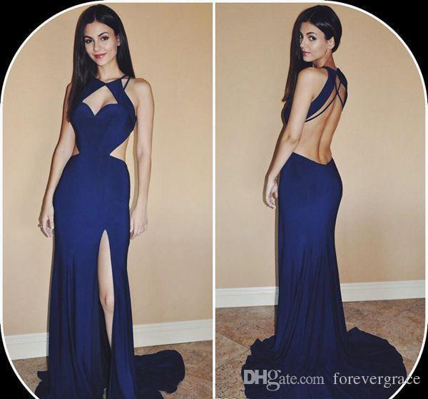 

2019 Halter Chiffon Prom Dress Split Backless Sleeveless Long Formal Holidays Wear Graduation Evening Party Gown Custom Made Plus Size, Silver