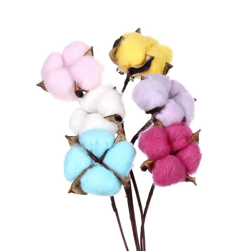 

10pcs Cotton Head Artificial Flower Branch Decorative Wristband Bridesmaid Party Decor DIY Bouquet Supplies Photo Props, Pink