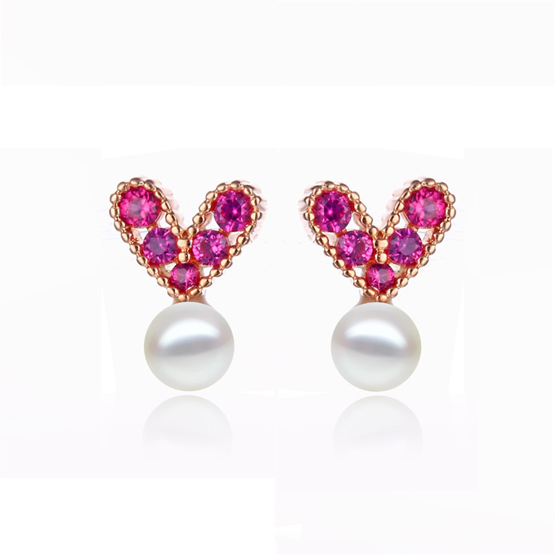 

Red Heart Shape Design Channel Earring with Simulated Pearl For Girl Top Selling Korean Style Stud Earings Jewelry Gift