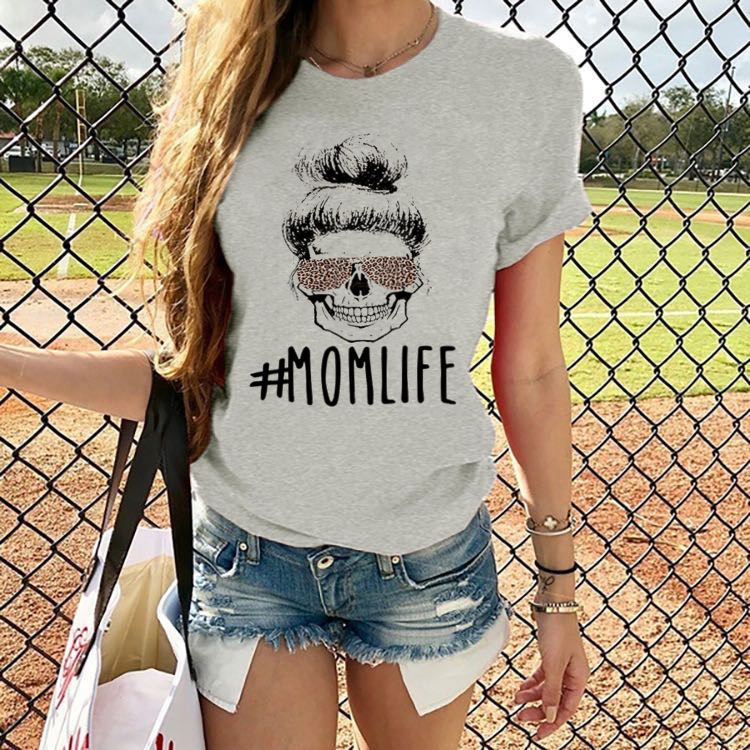 MOMLIFE Print Women T-shirt Leopard Glasses Summer Woman T-shirt Funny Harajuku Graphic Tee Skull Shirt Ladies Mothers Day Top