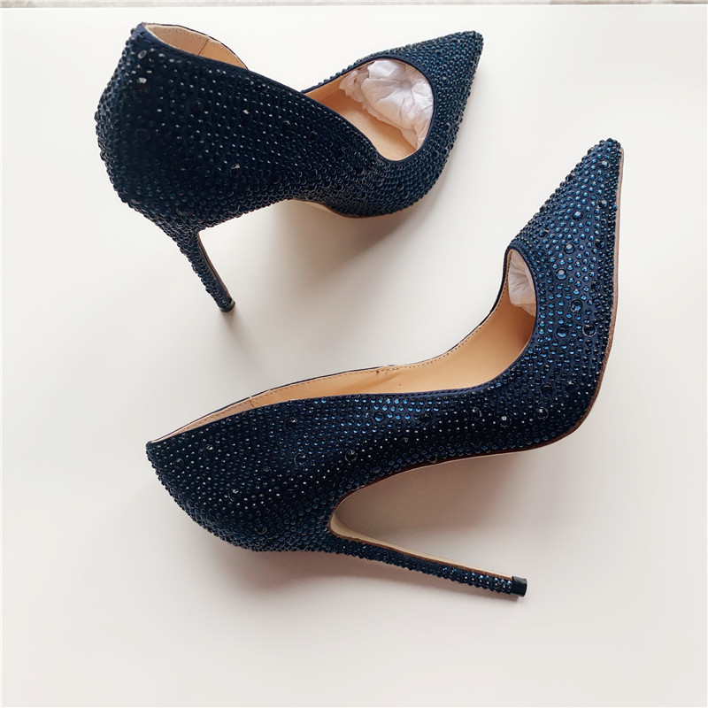 

Casual Designer Sexy lady fashion women pumps blue crystal strass point Toe High Heels shoes 12cm 10cm 8cm Stiletto Heeled wedding shoes, Blue 10cm
