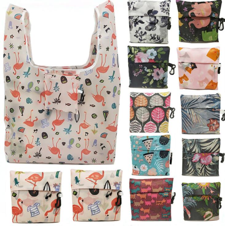 

50pcs 36cmx55cm Foldable Reusable Shopping Bags Eco Storage Grocery bags star stripe Unicorn Floral printed Shopping Tote Handbag 6styles, As photos