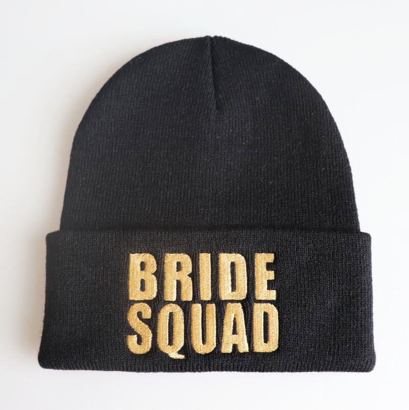 

European style BRIDE TEAM SQUAD embroidered beanie hat men winter outdoor riding warm cap street hip-hop knitted hats wholesale for women