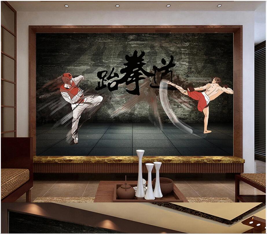 

3d wallpaper wall stickers custom Cool hand-painted Taekwondo sports gym background wall painting modern 3d photo wallpaper for walls, Non-woven wallpaper