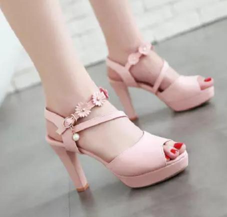 

2019 Flower Women's Sandals in Summer with New style High heel Coarse heel waterproof table @168, White