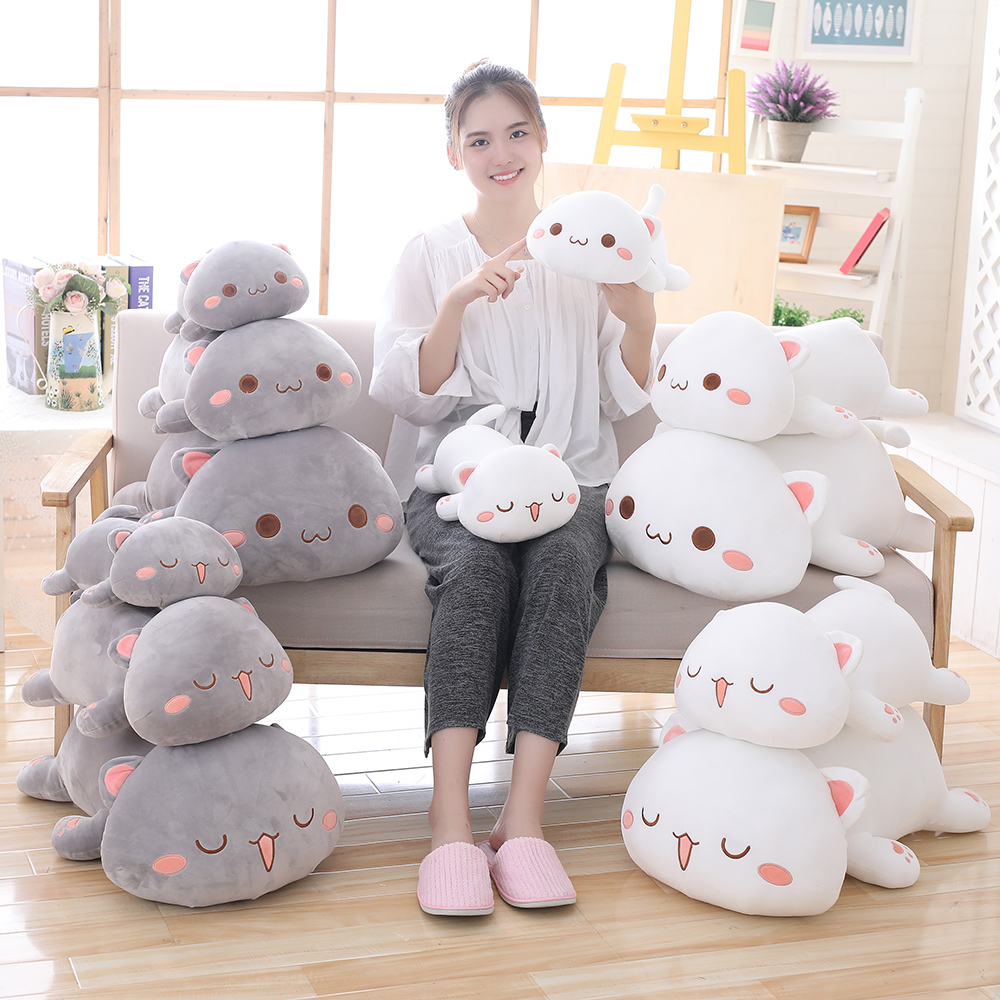 

Kawaii Lying Cat Plush Toys Soft Stuffed animal Cat doll Lovely babay toy plush pillow toy room plush cushion doll, White round eyes