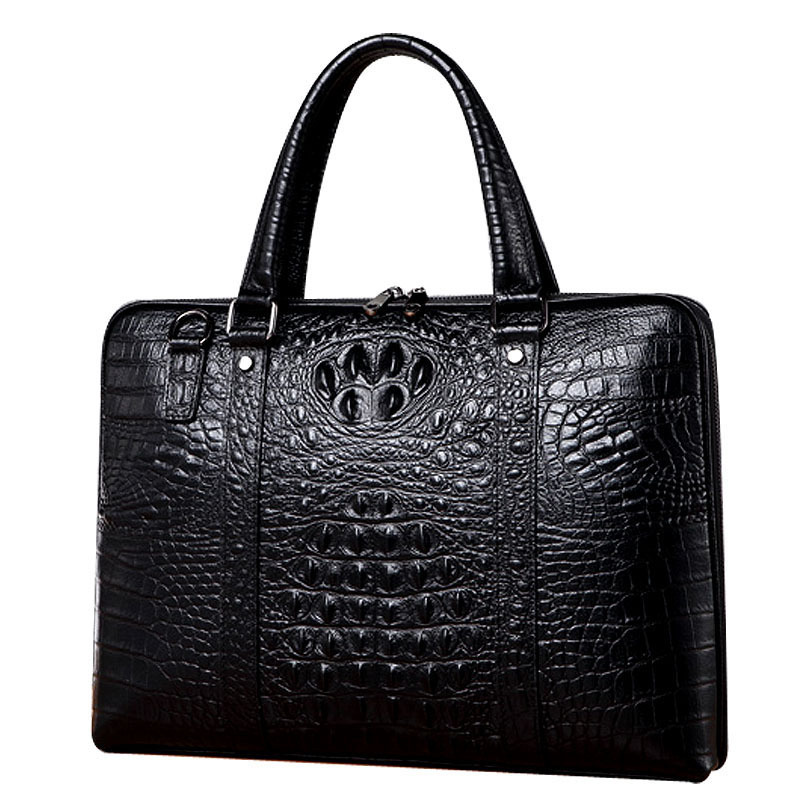 

New Cow Real Genuine Leather Business Men's Briefcase Male Briefcase Shoulder Bag Alligator Messenger Tote Computer Bag, Black