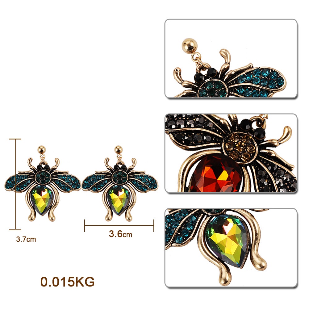 

Wholesale- very cute lovely fashion luxury designer exaggerated crystal vintage insects bee beautiful stud earring for woman girls 3 colors