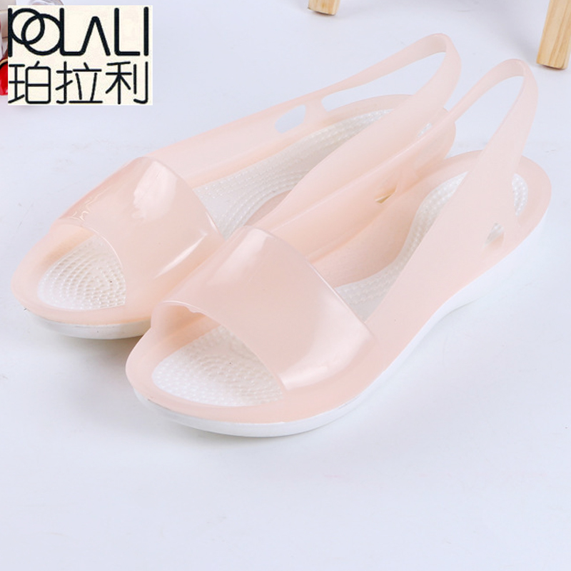 

POLALI Women Sandals Colorful Women Shoes Peep Toe Stappy Beach Rainbow Jelly Shoes Woman Summer ST236, Sky blue
