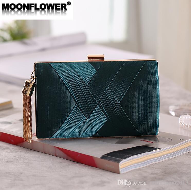 

Factory wholesale women bag craft silk weaving womens dinners packages elegant temperament metal tassel diamond chain package wedding dinner, Gold(boutique packaging)