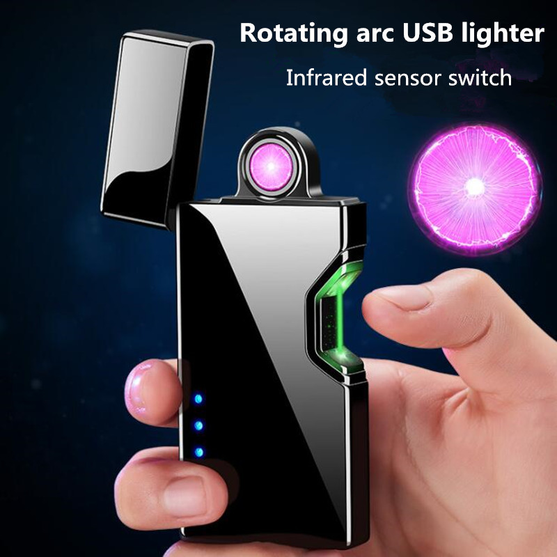 

New Creative Infrared sensor switch USB charging Rotating arc Cigarette lighter Plasma lighter Windproof Electronic lighters