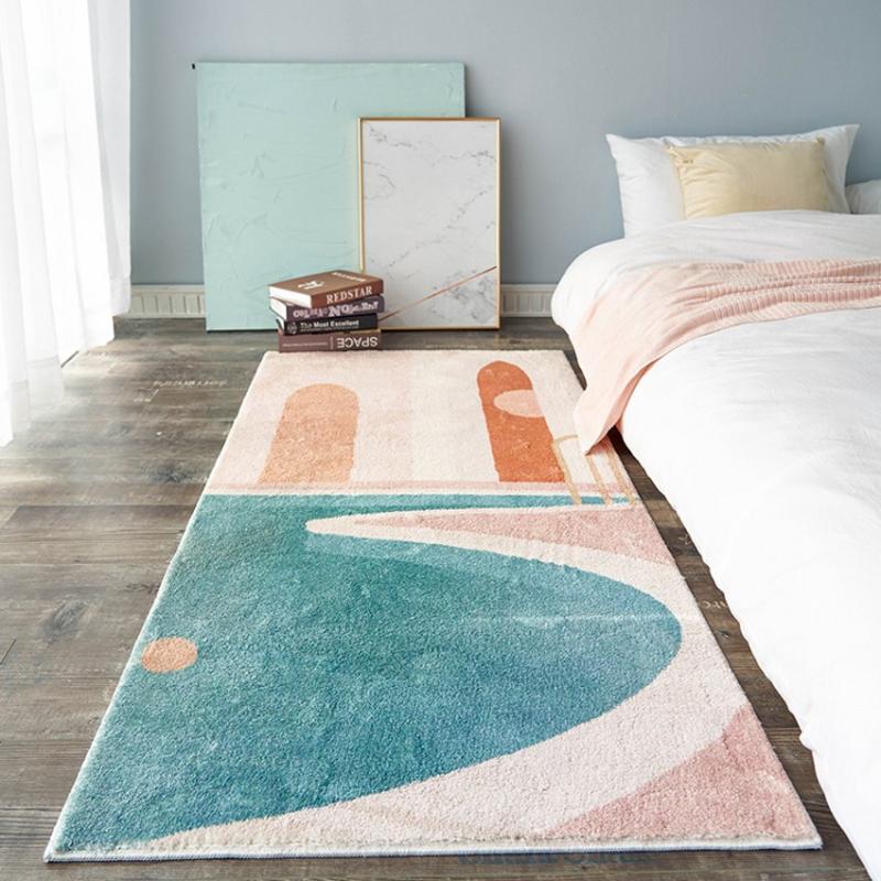 

INS popular geometric fleece fabric runner rug, soft touch shaggy bedside carpet, soft touch decoration ground mat, 02as picture