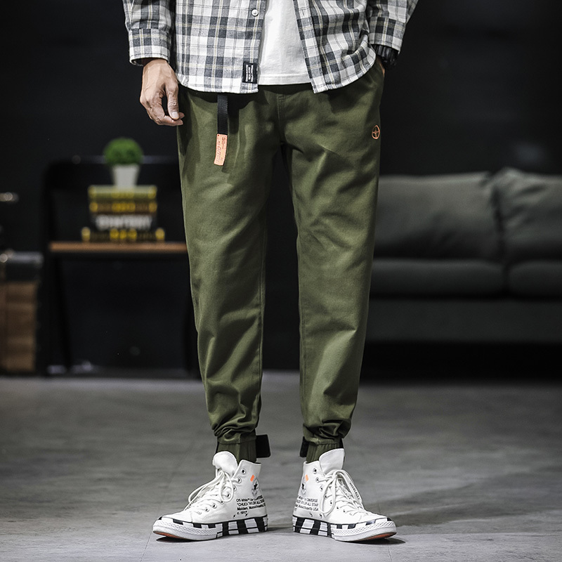 

2020 New Style Male Chao Brand Spring And Autumn Embroidery Slim Fit Magic Paste Trouser Leg Teenagers Male Chao Japanese, Black