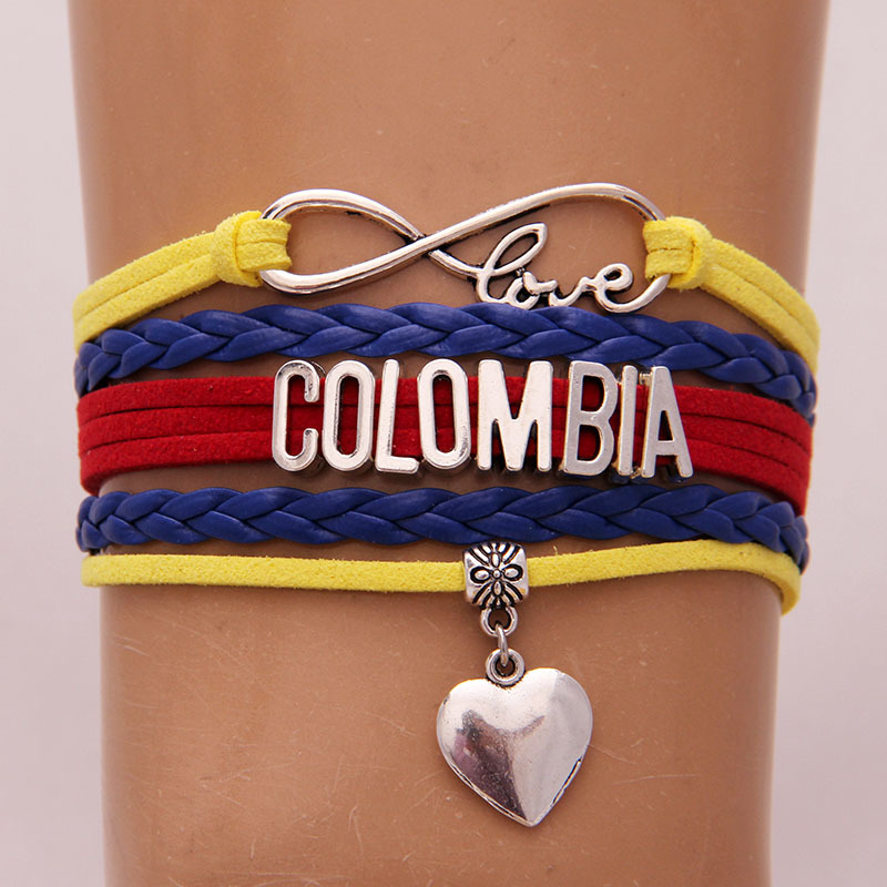 

Infinity Love Colombia Bracelets Bangles Heart Charm Braided Leather Bracelet Country Jewelry For Women Men Drop Shipping