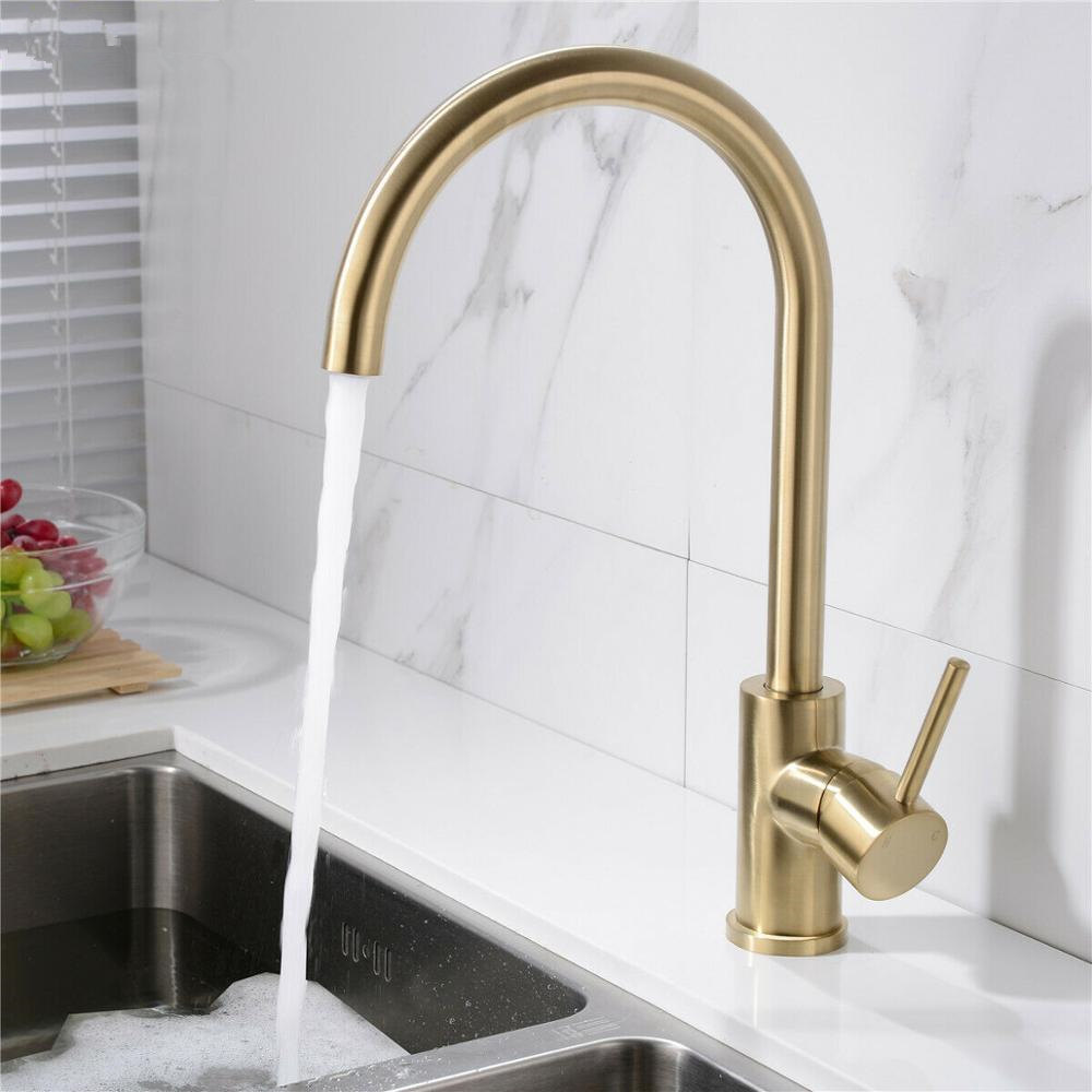 

Brass Single Handle Kitchen Mixer Tap 360 Degree Swivel Spout Black or Brushed Gold Deck Mounted Basin Sink Faucet,13-021