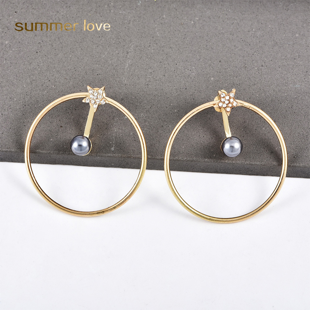 

New Arrival Pearl Large Hoop Cuff Earrings For Women Simple Diamond Star Gold Big Circle Zinc Alloy Earrings Jewelry Gift
